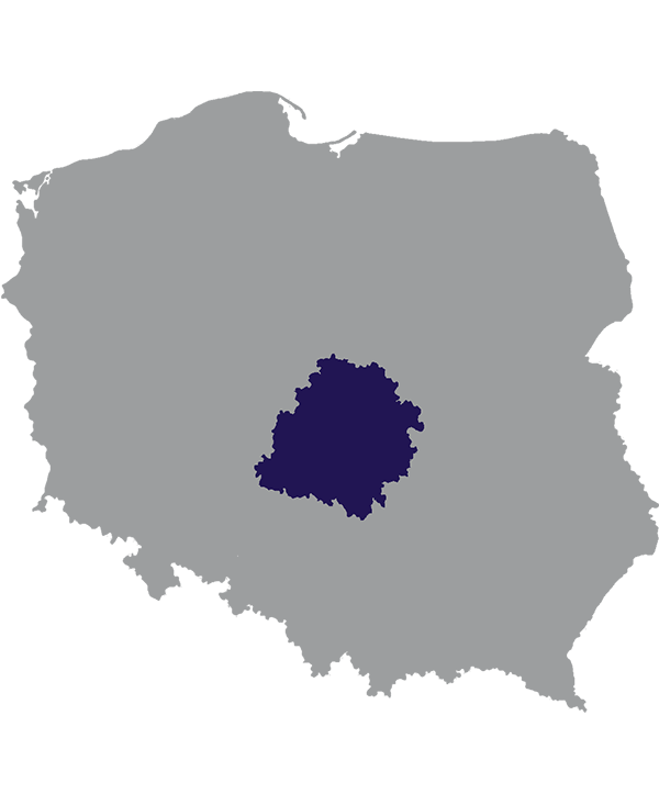 Landkaart Polen grijs met Woiwodschap Łódź donkerblauw op transparante achtergrond - 600 * 733 pixels